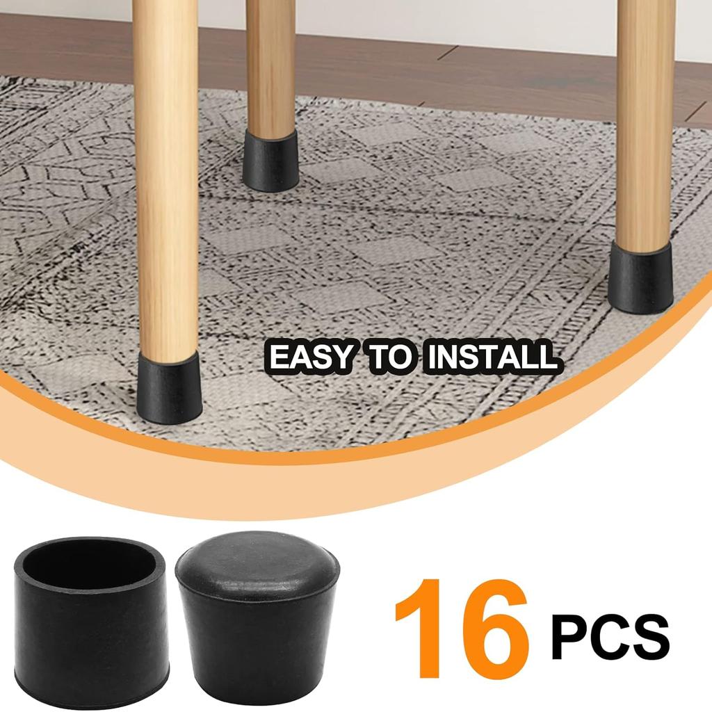 16Pcs Chair Leg Floor Protectors Round  Caps Black Chairs Foot Covers for Metal Tubing Round Desk Chairs Legs Glide Protection