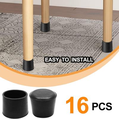 16Pcs Chair Leg Floor Protectors Round  Caps Black Chairs Foot Covers for Metal Tubing Round Desk Chairs Legs Glide Protection