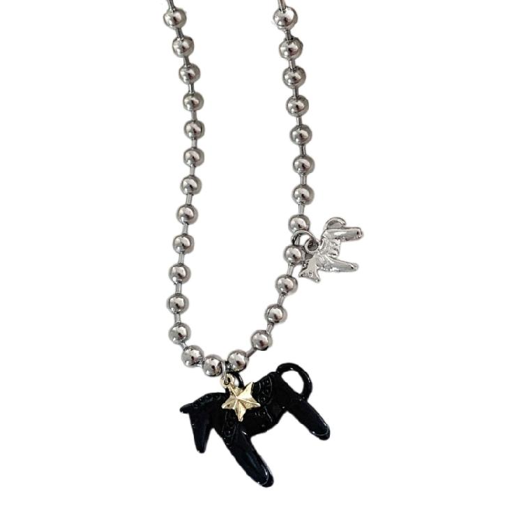 Modern Horse Shaped Titanium Steel Necklace 44cm Adjustable Chain Neckchain For Girls Teens Birthday Present