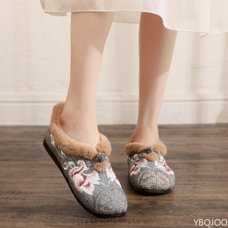 Fashion Winter Fashion Round Toe Embroidered Cloth Shoes for Autumn Winter Simple Comfortable Daily Casual Women's Shoes