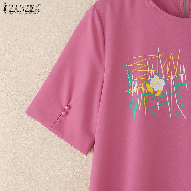 ZANZEA Women Summer Round Neck Casual Short Sleeve Print Dress