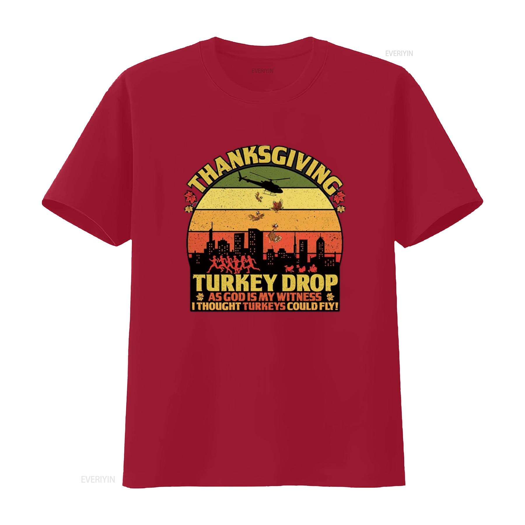 Mens Thanksgiving Turkey Drop As God Is My Witness Turkeys Fly  T Shirt White vintage Washed Unisex graphic Comfortable S