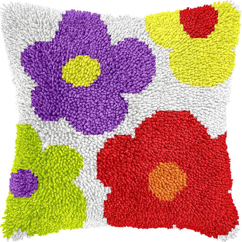Latch Hook Pillow Case Rug Sewing Set with Pre-Printed Pattern DIY Crochet Yarn Embroidery Needlework Craft Kits Home Decor