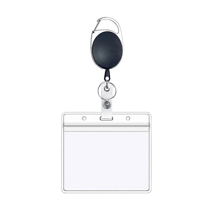 1pc Belt Rope Office Lanyard Clip Keychain Name Tag Holder Keyring Id Card Key Ring Cord Reel Retract Pull KeyChain Badge Holder
