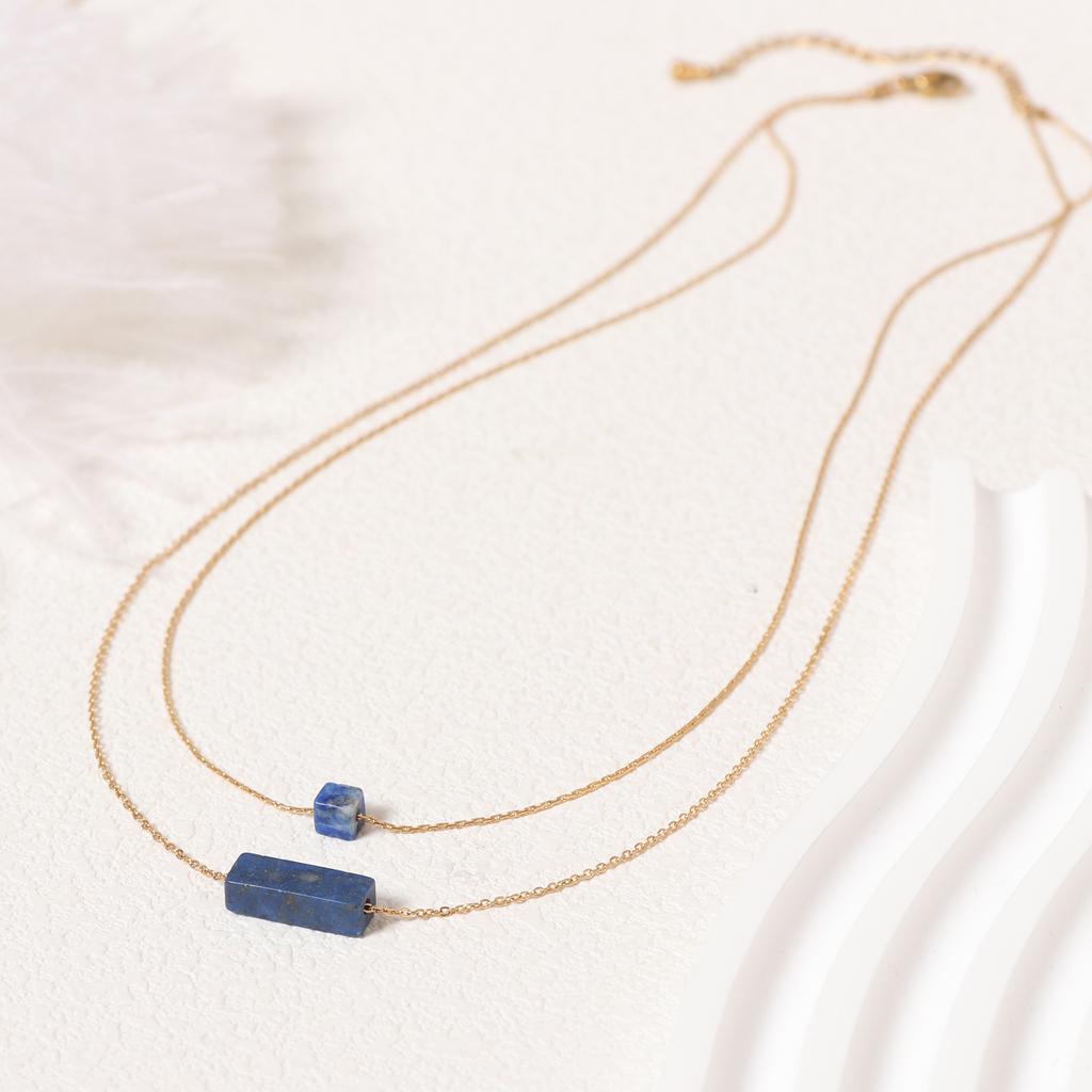 Independent Site New Geometric Natural Stone Necklace for Women Niche Design Light Luxury Semi Precious Stone Double-layer Collarbone Chain