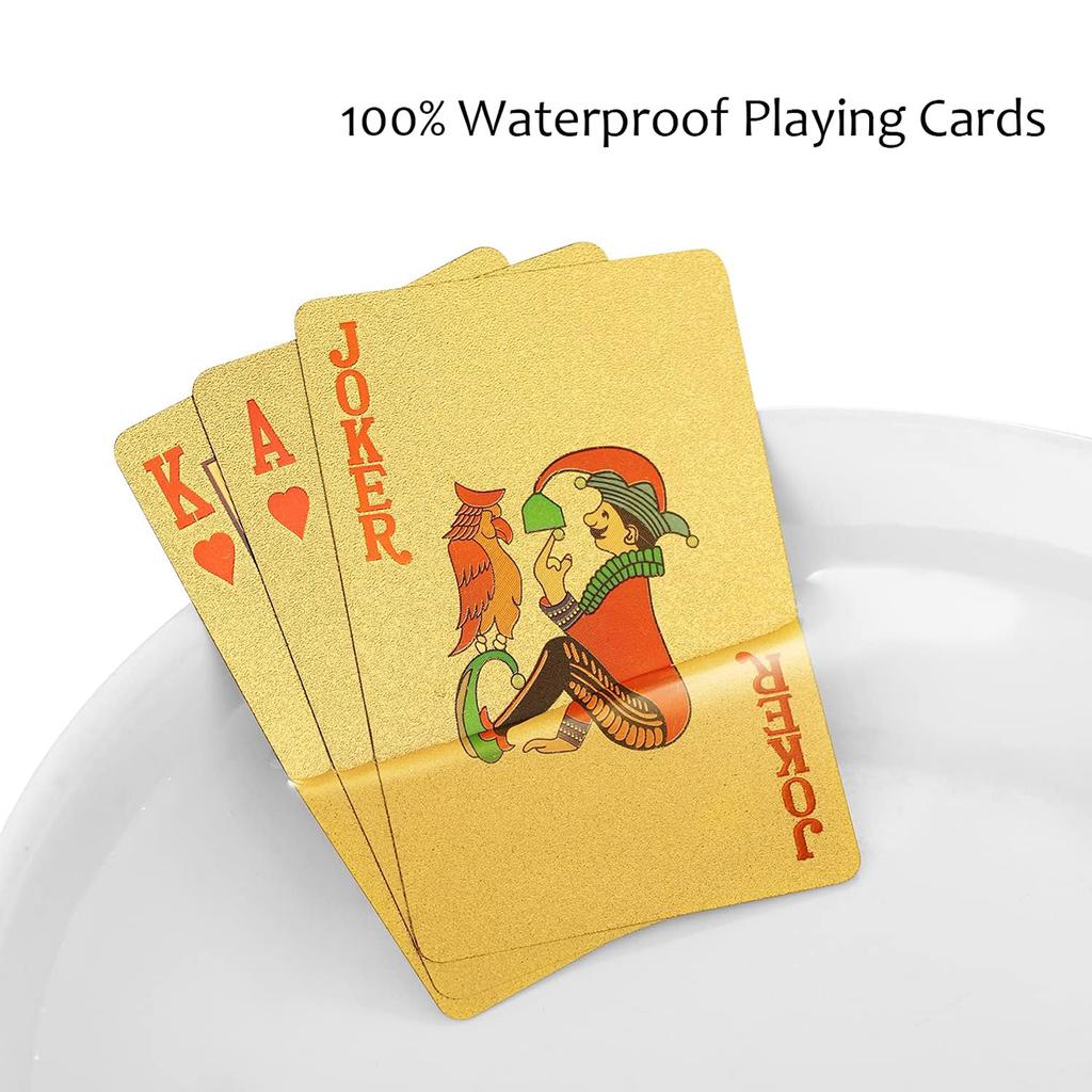 Cartas de jogar à prova d'água, cartas de plástico douradas para pôquer, novidades, ferramentas para jogos de tabuleiro, festa familiar, entretenimento ao ar livre