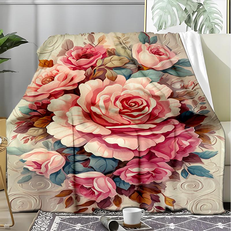 Floral Art Print Flannel Blanket, Soft Warm Lightweight Throw Blanket for Living Room,Sofa Bed Camping Office