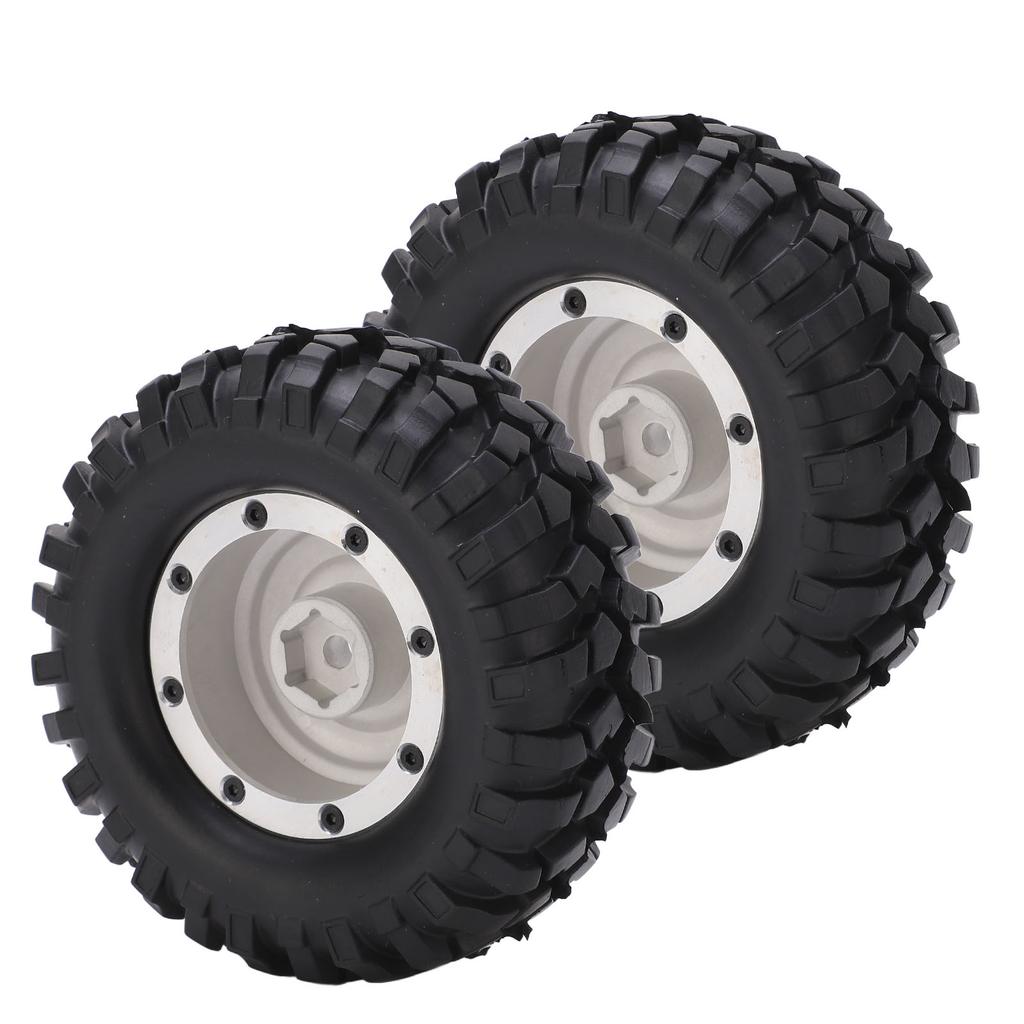 2PCS 1.9 Inch Metal Wheel Rims Hubs and 96mm Rubber Tires Set for Tamiya CC01 D90 RC CarSilver