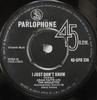 7inch Record ADAM FAITH  I Just Dont Know 45SPD336 Parlophone  UK Pop Used