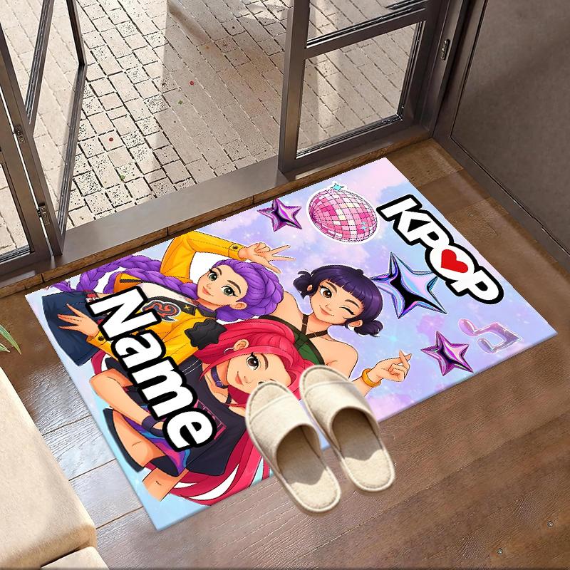 Custom Name Personalized KPop Demon Hunters Print Carpet, Versatile Home Decor Rug, for Playroom, Apartment, Balcony, Entryway, Hallway Gift