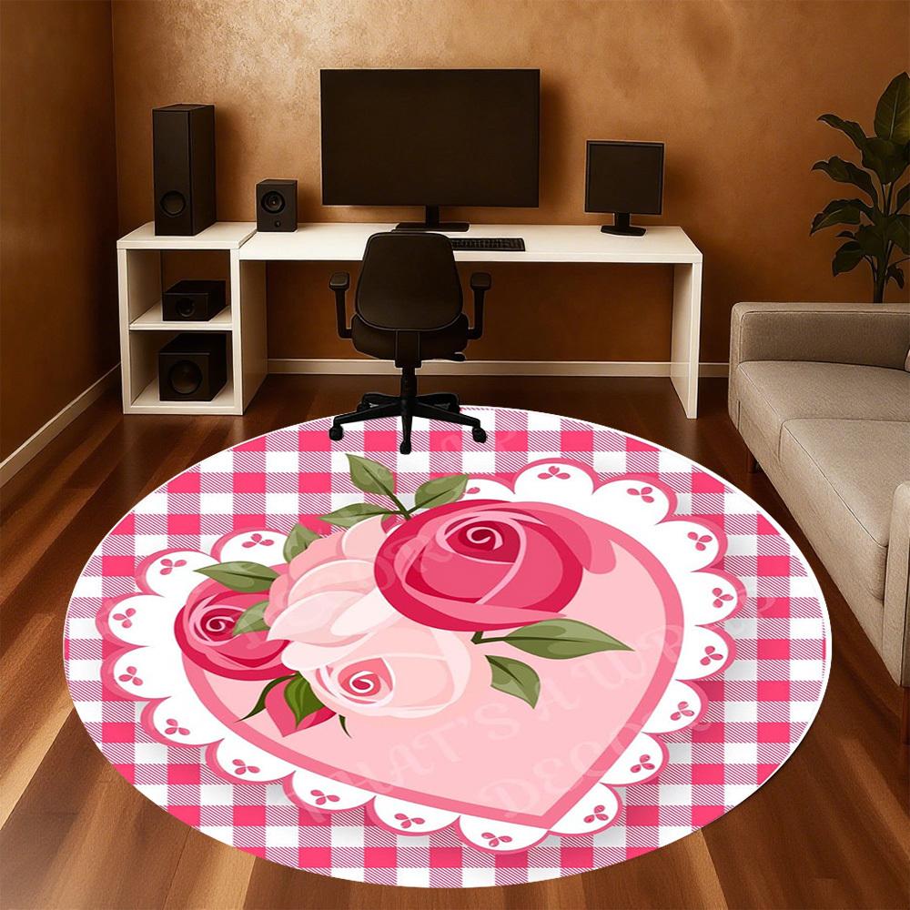 1PC Roses Heart Office Round Area Rug, Under Office Chairs Bedroom Living Room Home Decor,Carpet for Office, -1110265