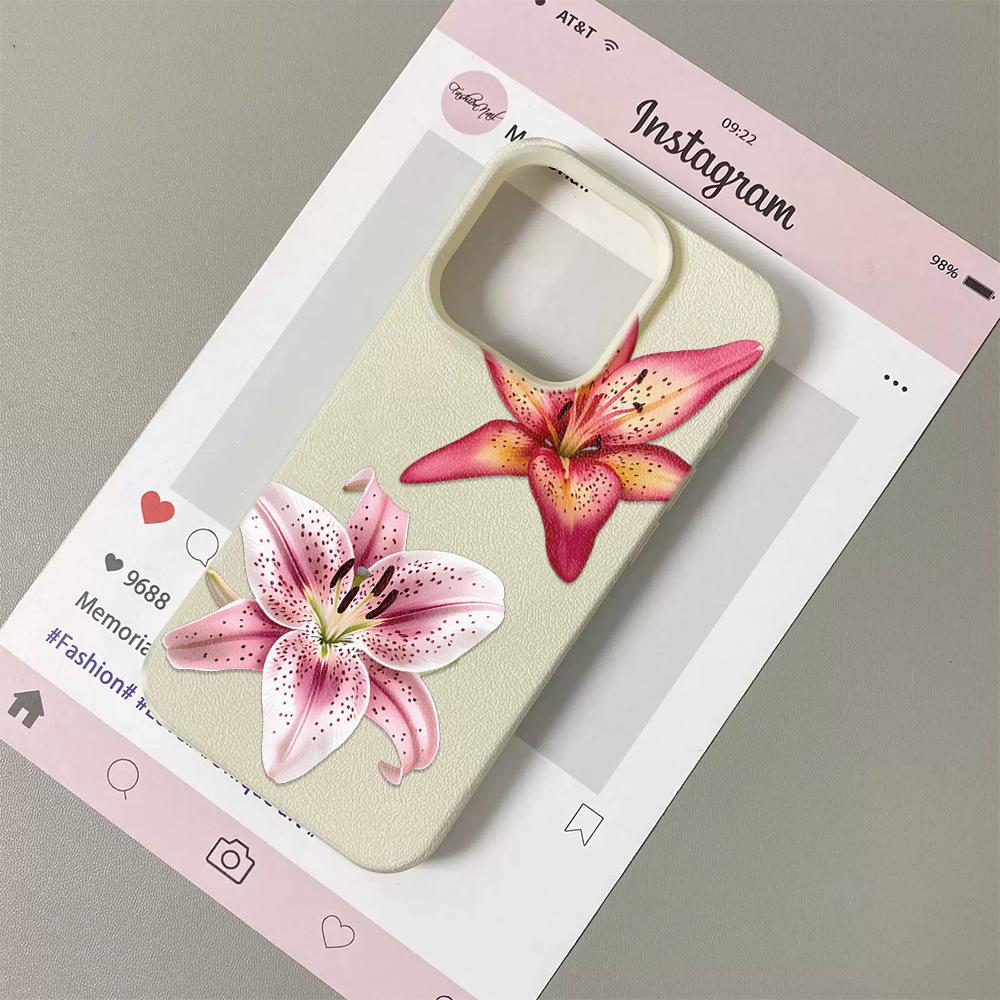 Red Lily Floral Print Pink Matte Phone Case For iPhone 13 Plus 12 16 17 11 15 14 Pro Max 16e Shockproof Cover Capa