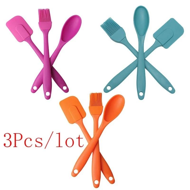 

3 Pcs Silicone Cooking Tools Kitchen Utensils Set Non-Stick Cookware Spatula Shovel Soup Spoon Handle Tools Eggs Beater Supplies
