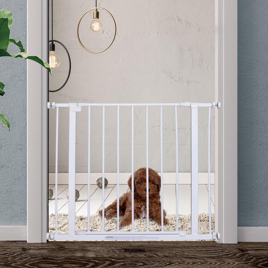 Cancello di Sicurezza Espandibile per Animali Facile Installazione con Supporti a Pressione Acciaio Resistente con Finitura Verniciata a Polvere Bianco 76x76-82cm