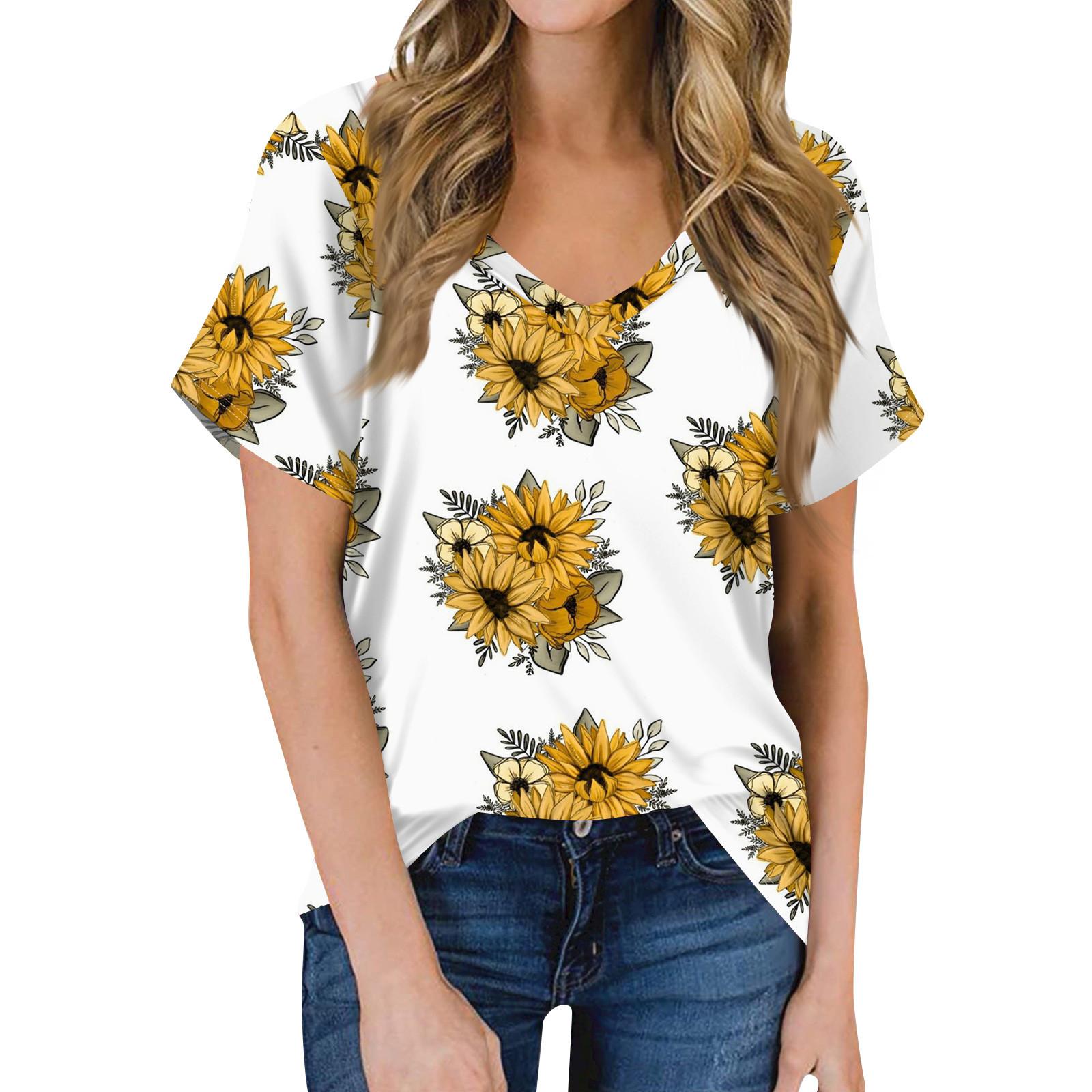 

Женская футболка с коротким рукавом и цветочным принтом подсолнечника, топ XL жёлтый