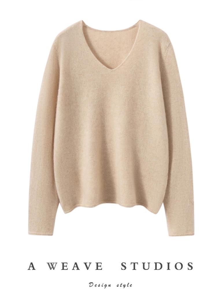 Women's 100% Pure Cashmere V-Neck Sweater - Autumn/Winter Knitwear Pullover