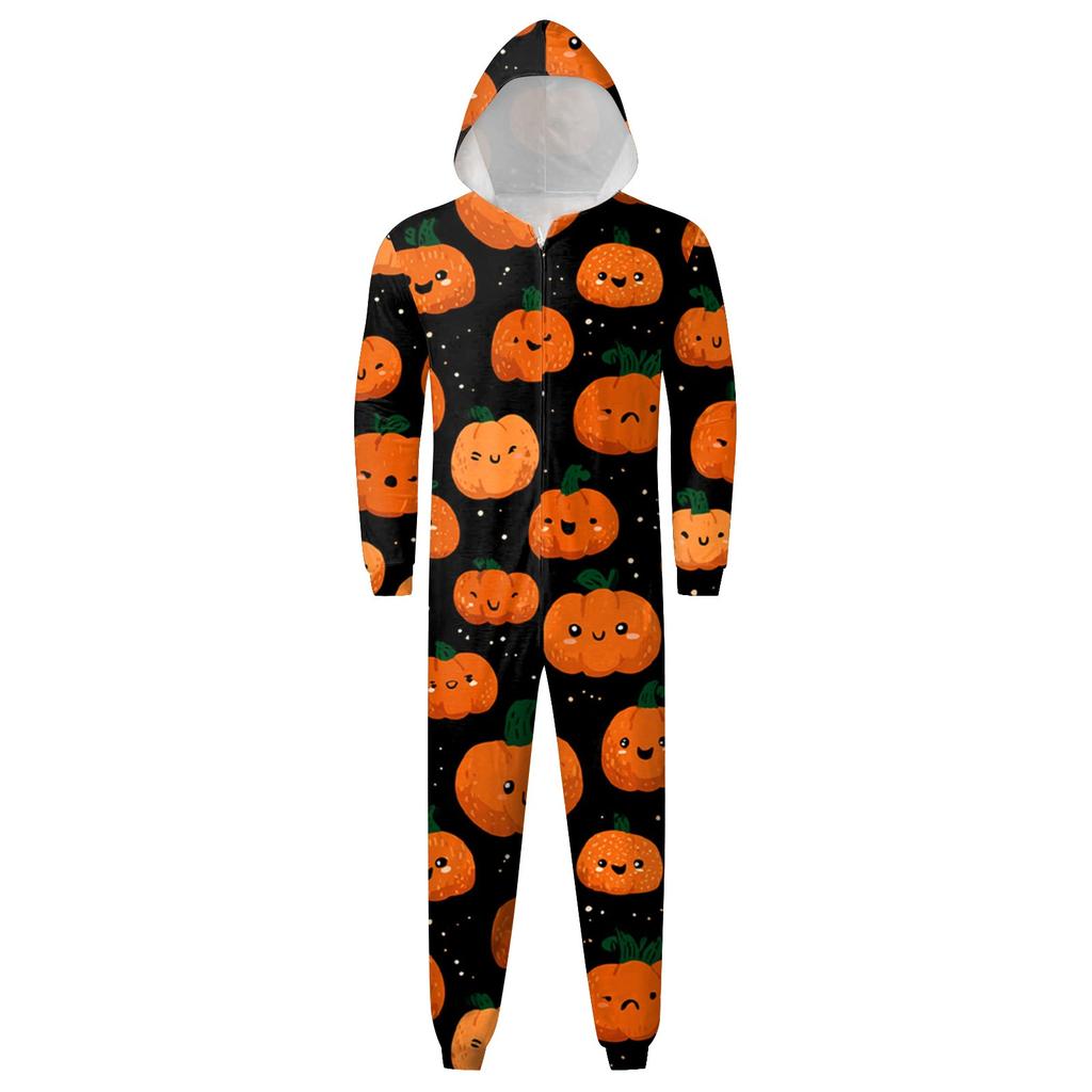 Halloween Print Family Matching Hooded Long Sleeved Zippered Jumpsuit Set