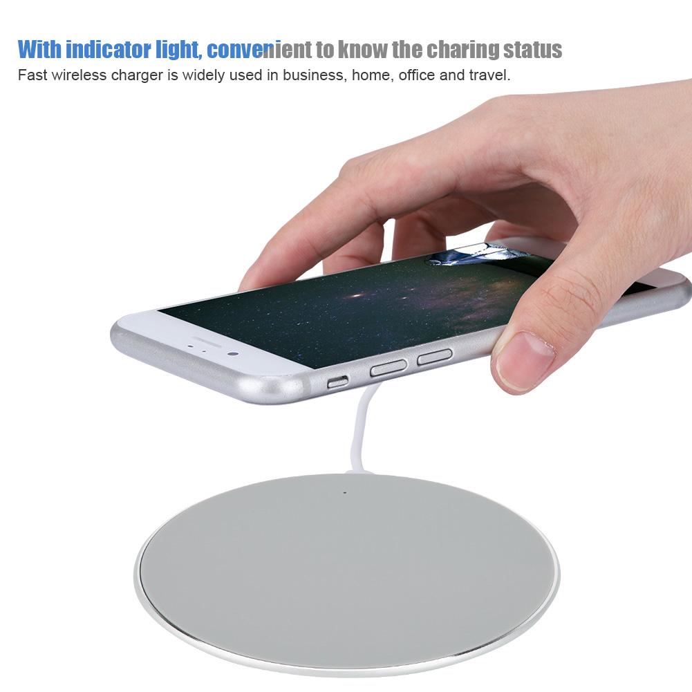 10W Ultra thin Round Wireless Intelligent Fast Charger Transmitter Charging Pad(Gray )
