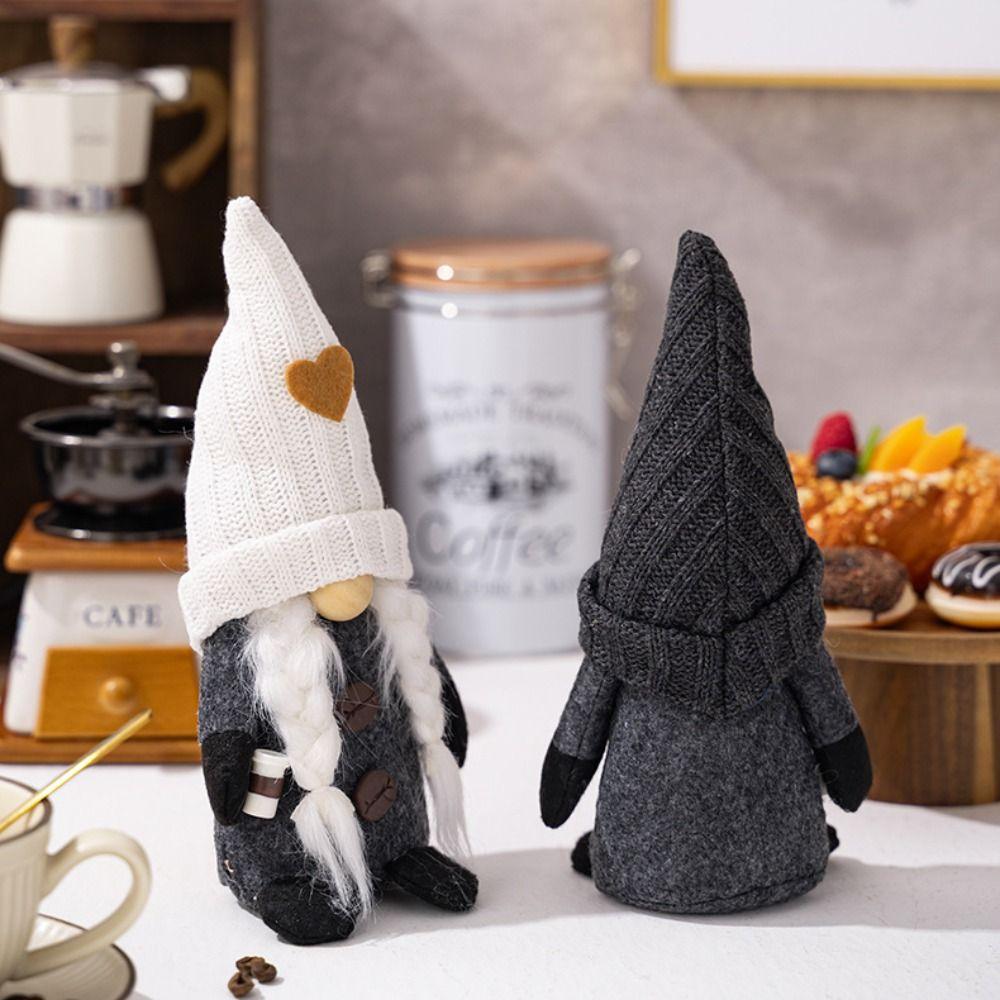 With Knitted Hat Coffee Gnomes Plush Doll Cute Elf Dwarf Plush Figurine  Desktop Xmas Ornament