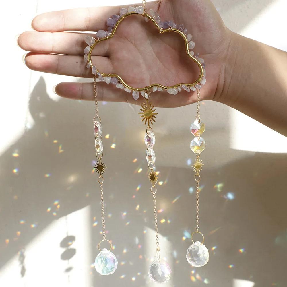 Natural  Crystal Sun Catchers Home Decor Cloud Crystal Wind Chimes Room Outdoor Garden Hanging Decorations Home Decor Items Gift