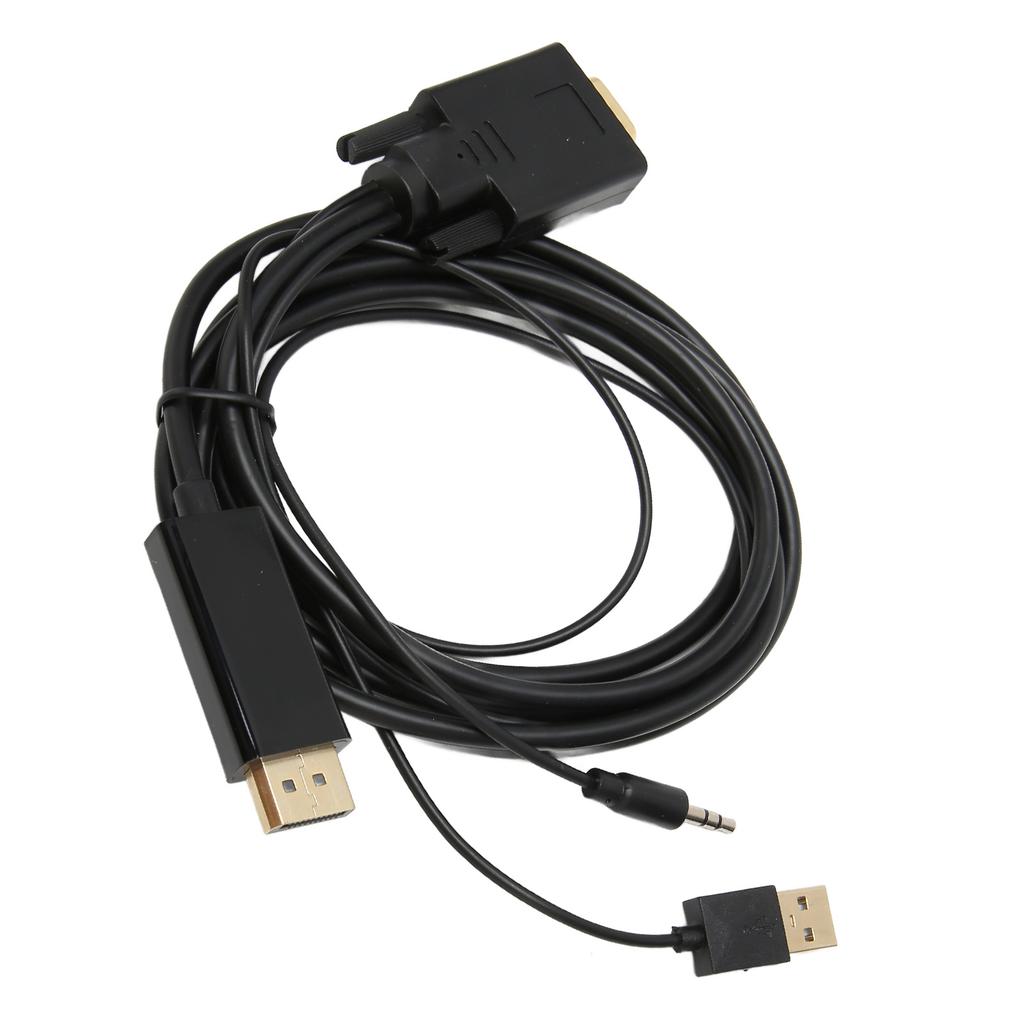 VGA to DP Connector Cable HD Video Converter Cable with Power Supply and Sound for Computer Desktop Laptop PC Monitor