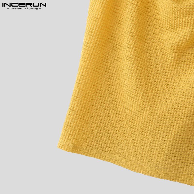 INCERUN Men Swing Collar Sleeveless Semi-Sheer Waffle Texture Fitted Tank Tops