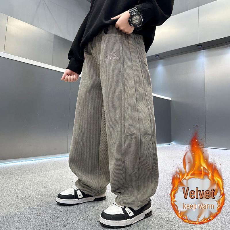 Corduroy Fleece-Lined Pants for Boys - New Autumn/Winter 2025 Style, Straight-Leg, Casual.