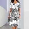 Women's Dress Short Sleeve Crew Neck Personalized Printed Dress Fashion Women's Floral Print Casual Loose A-Line Dress