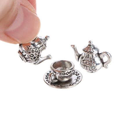 3Pcs 1:12 Dollhouse Miniture Teapot Cup Plate Toy Metal Tea Set Accessories