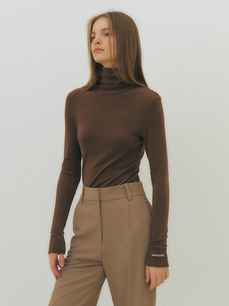 Hiloin Roll Neck Jersey Top (Brown)