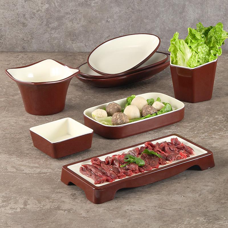 Melamine Rectangular Plate for BBQ & Side Dishes - Imitation Porcelain Tableware