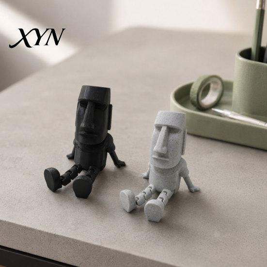 Creative Desktop Sculpture 3D Printed Moai Statue Action Figure, Movable Joints Articulated Easter Island Play Decoration Rock Sculpture, Mini