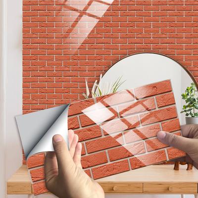 10pcs Rectangle Flat Red Brick Pattern Tiles Wall Sticker Kitchen Oil-Proof Tables Home Decor Peel & Stick PVC Art Wallpaper