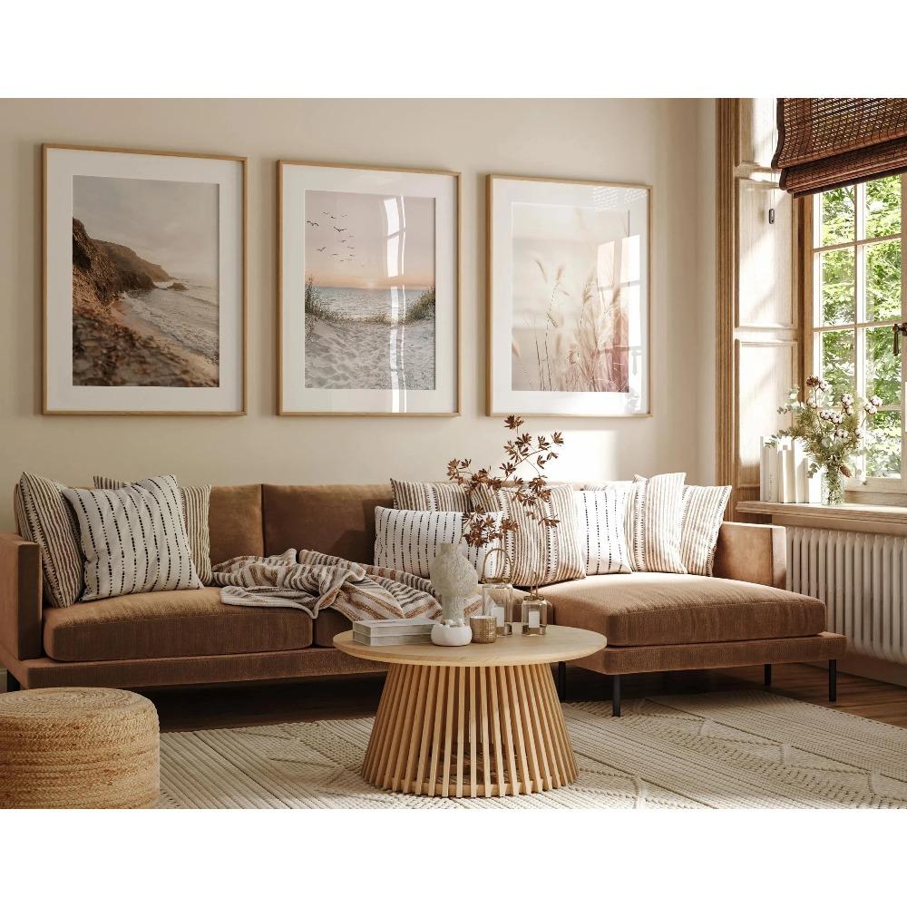 Set di Quadri su Tela Boho Beach, Stampe Costiere Morbide al Tramonto, Decorazioni Neutre con Oceano e Erba della Pampa, Regali Perfetti per l'Inaugurazione della Casa, Estivi