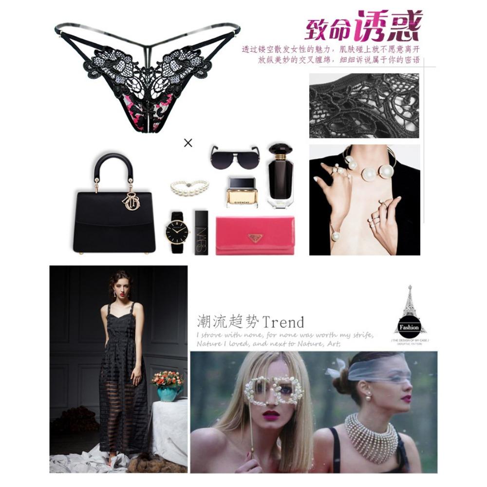 Women's Panties Sexy Temptation Hollow Embroidery Low Waist Open Crotch Thong Luxury Buttocks Side Open T Pants 2151