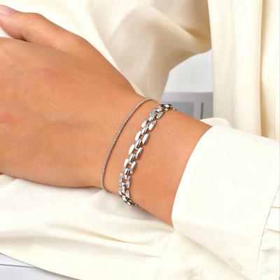 Goxygen Simple Thin Stainless Steel Chain Bracelet Set Unisex for Women Men Girls Boys Layered Fashion Accessory