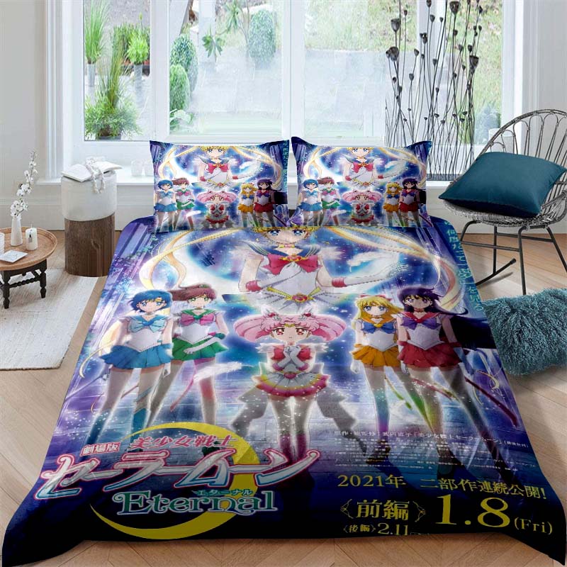 Anime/cartoon Style Tsukino Usagi Three-piece Luxury Bedding Set, Including Large and King Sizes, Perfect As A Holiday Gift.01