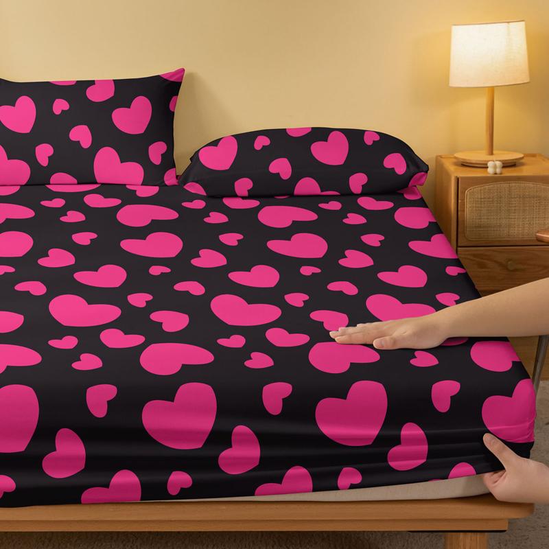 Simple 1 Modern Heart-Shaped Geometry Printed Matte Fitted Sheet, Bedroom Printed Bed Cover, Bedding Excluding Pillowcases