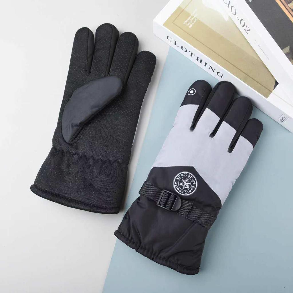 Men's Gloves Winter Velvet Thickened Warm Ski Riding Windproof Snow Gloves Printed Cycling Motorcycle Gloves