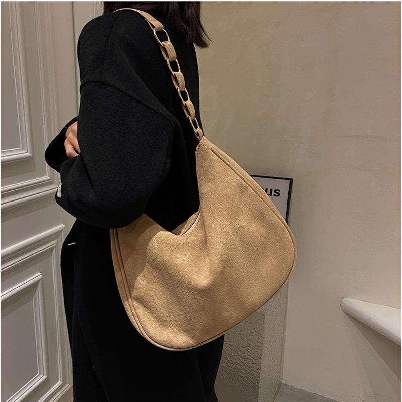 Vintage suede shoulder bag OEM generation women's leather bag large capacity suede underarm bag niche bag