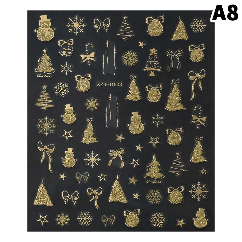 1Sheet Gold 3D Christmas Nail Foil Stickers Sparkling Snowflake Christmas Tree Snow Globe Snowflake Nail Slider Nail Stickers