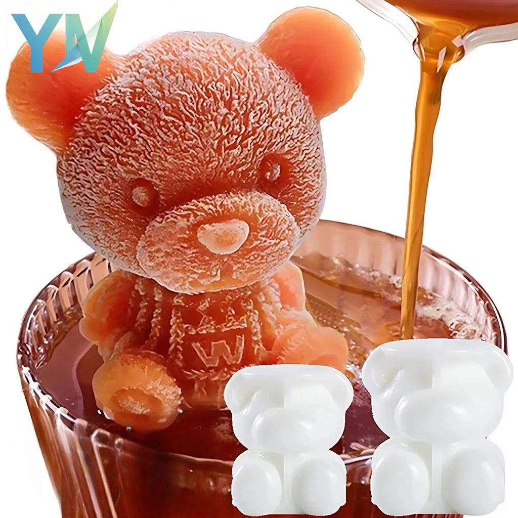 1-10PCS 3D Bear Silicone Ice Cube Mold Tray for Coffee Shop and Kitchen Chocolate Candy and Ice Cream Dessert Maker