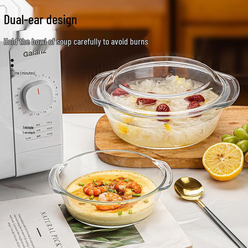 Hitzebeständige Glasschüssel mit Deckel für Mikrowelle, Backen und Instant-Nudeln