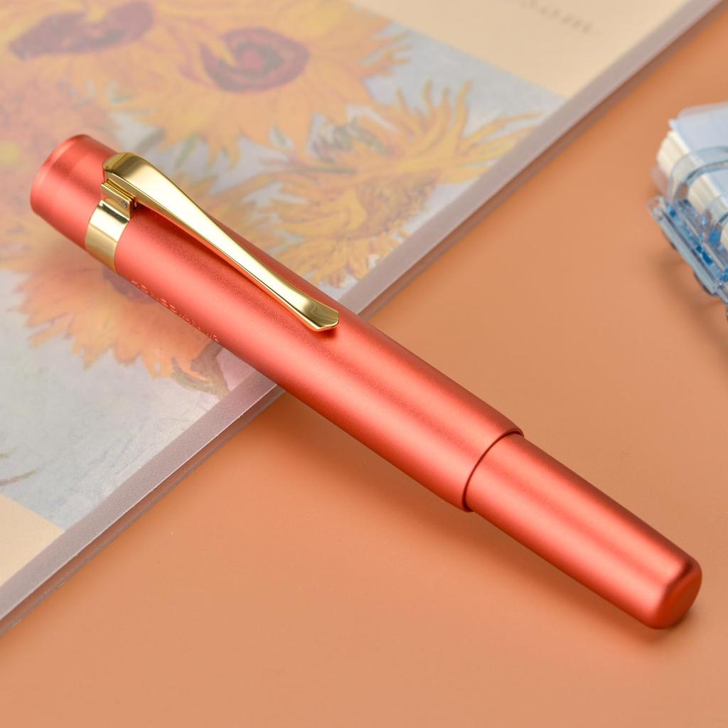 Hongdian M2 Mini Fountain Fine Soft Slim Pocket Travel Pen Pen, Orange, Nib, Nib, Aluminum,