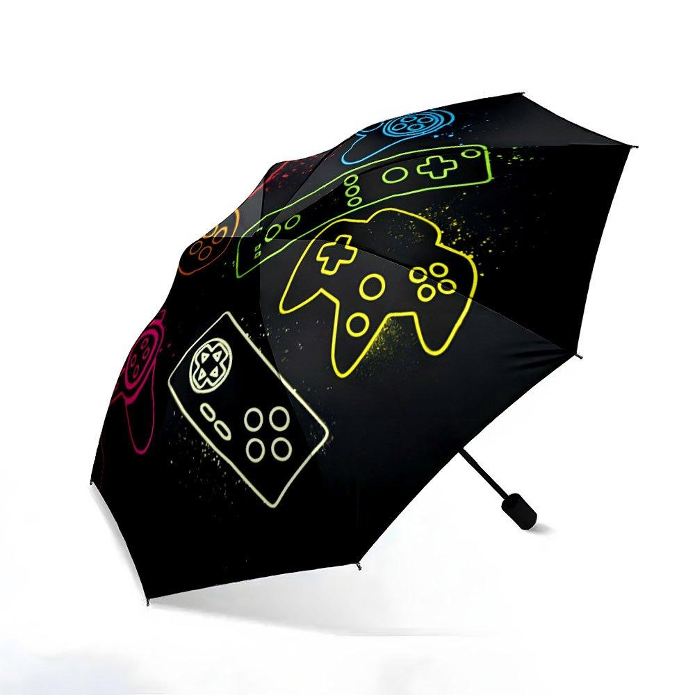 Automatic Folding Umbrella Colorful outlines of gaming controllers. Portable collapsible design, casual outdoor accessory, Christmas birthda