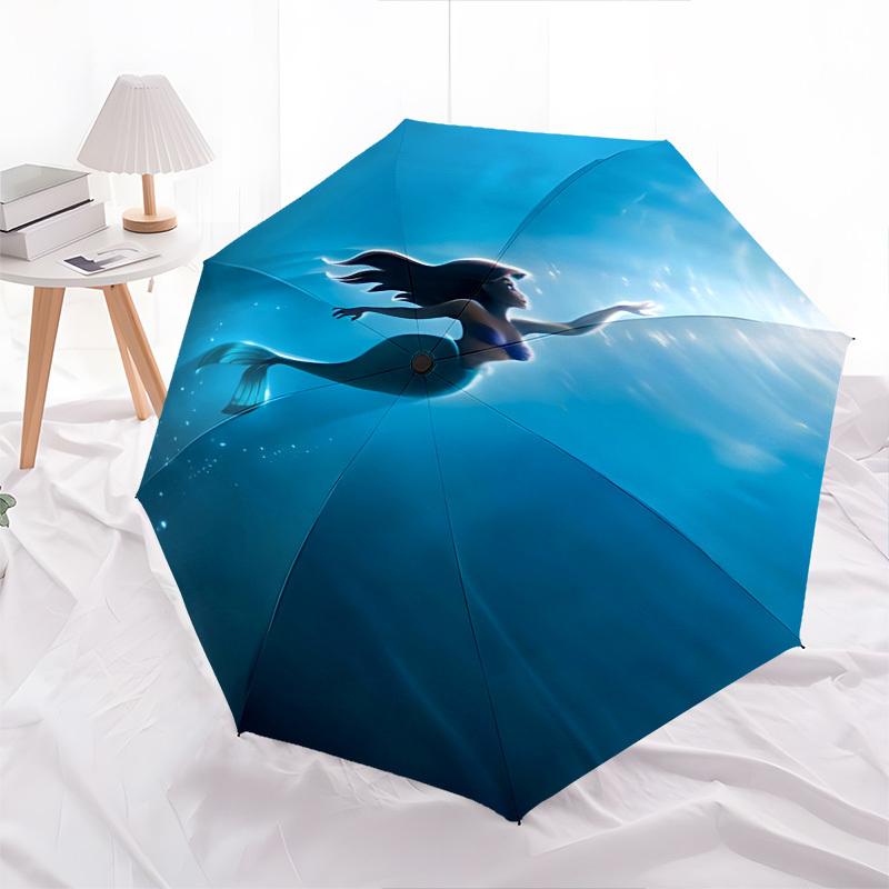 Mermaid, Ocean Themed Automatic Opening and Closing Umbrella, Brightly Colored 8-rib Portable Umbrella, Suitable for Men and Women, A Perfect Gift for
