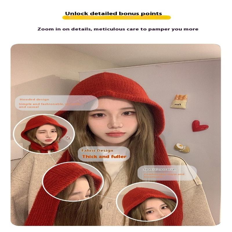 Korean Hood Scarf Balaclava Hat Ear Protection Warm Bomber Hats Women Retro Strap Bow Beanies Winter Accessories Knitted Law Hat