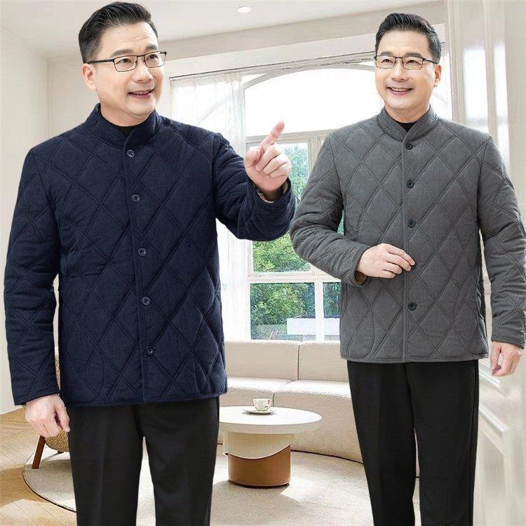 Men's Winter Cotton-Padded Jacket for Seniors - Thick Velvet Lining, Warm Outerwear for Dad or Grandpa