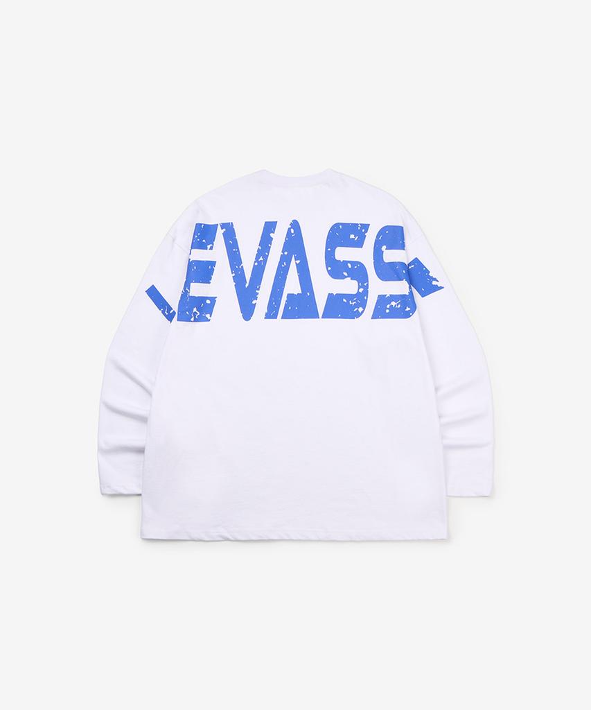 Leubase Old School Bag Blue Logo Oversized Long Sleeve T-Shirt_White