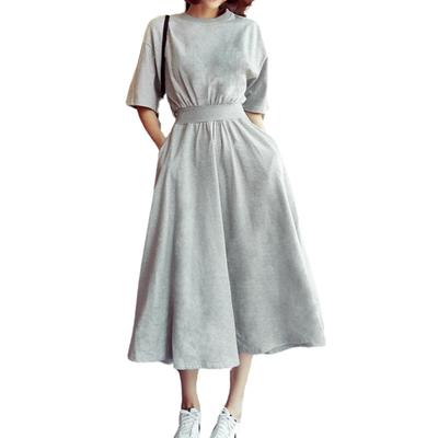 [Clove Cube] Women's Midi Dress, Short Sleeve, Knee-Length, Sweatshirt Style, Casual, Elegant (JP, Alphabet, L, Gray)